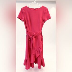 Calvin Klein Pink Midi Dress with Ruffle Detail